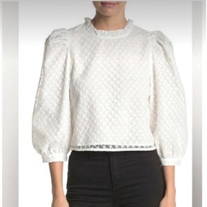 NSR Gala White Eyelet Lace Puff Sleeve Top